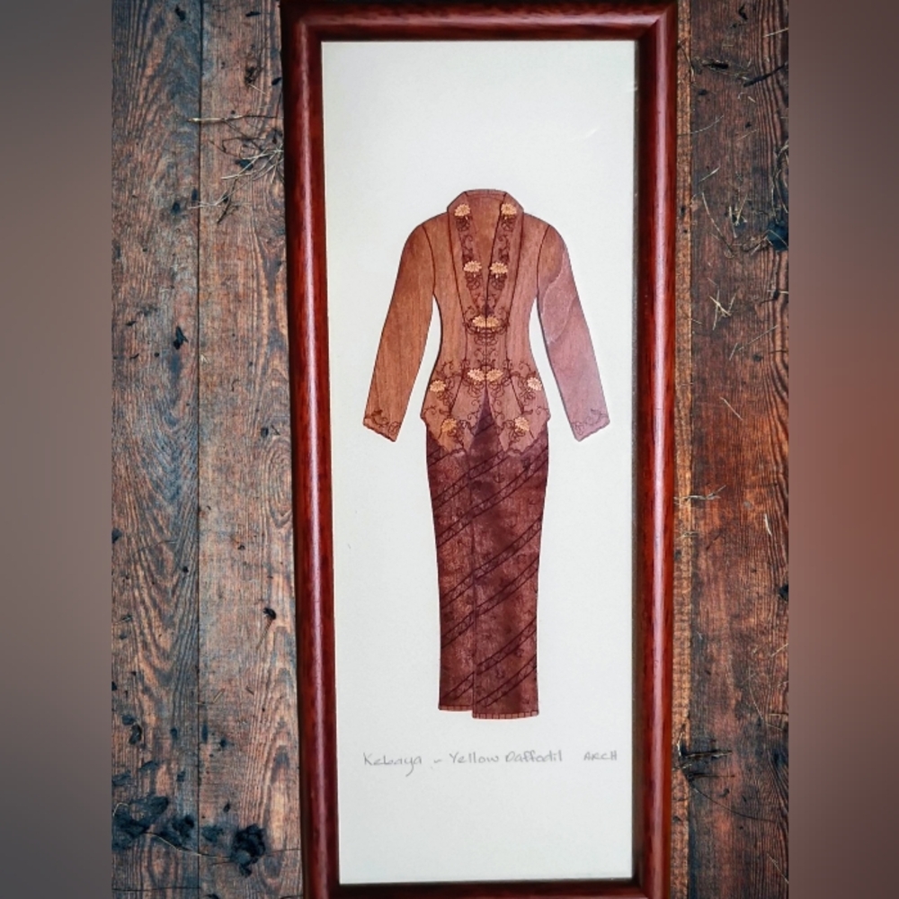 Traditional Nyonya Kebaya Hand Made Wood Veneer Wall Art Yellow Daffodil